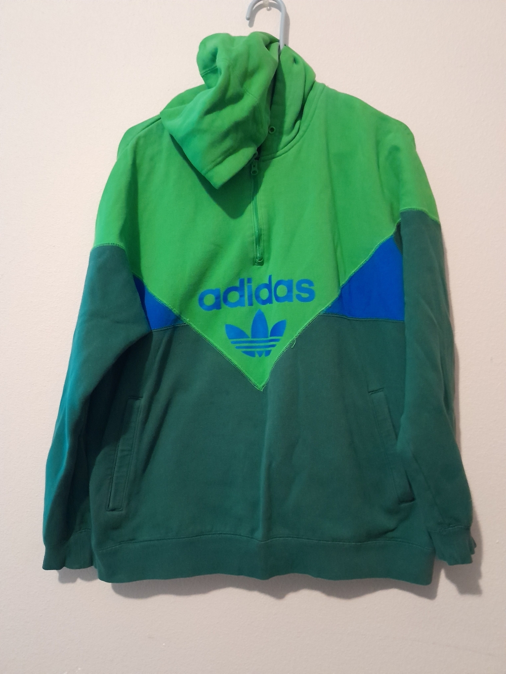 adidas Oversized Green Colorblock Hoodie with Trefoil Logo